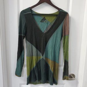 2000s green mosaic grunge / boho longsleeve